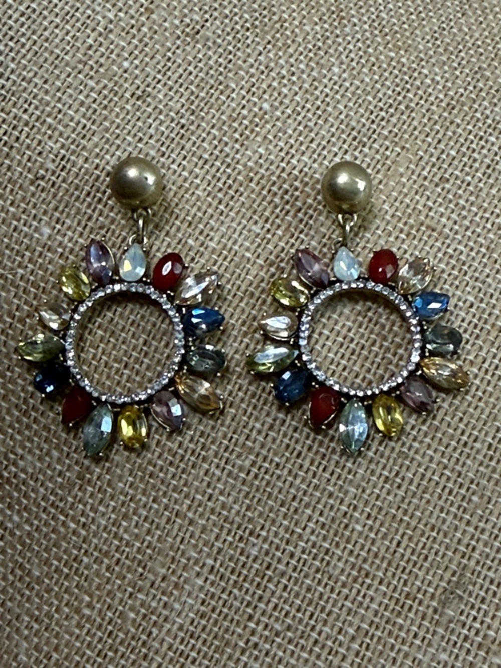 LOFT Multicolor Crystal Circle Drop Earrings with Gold Tone